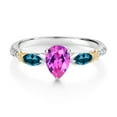 thumbnail image 2 of Gem Stone King 925 Silver 10K Yellow Gold Pear Shape Pink Created Sapphire London Blue Topaz and White Lab Grown Diamond Engagement Ring for Women (1.45 Cttw, Gemstone September Birthstone, Size 9), 2 of 3