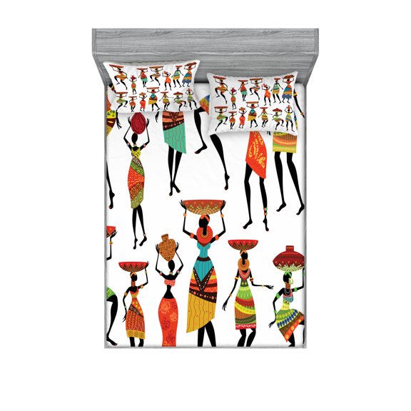 Ambesonne Tribal Fitted Sheet & Pillow Sham Set, Women, Queen, Multicolor