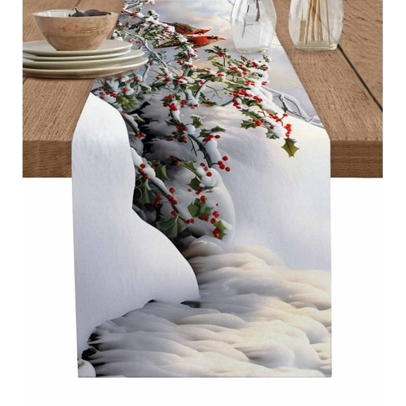 Hokiten Table Runners 72 Inches Long Dress Scarves, Christmas Farmhouse Kitchen/Dining Table Runner, Coffee Tablerunners, Xmas Birds Berry Botanical Snowflake 13x72 Inch