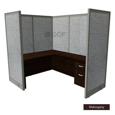 GOF 1 Person Workstation Cubicle (5.5’D x 6.5’W x 6’H) / Office Partition, Room Divider (72"H Cubicle with Desk, Mahogany)