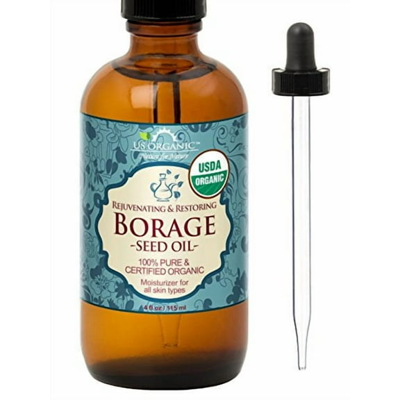 US Organic Borage seed Oil (18% GLA), USDA Certified Organic, 100% Pure & Natural, Cold Pressed, aka Starflower oil, in Amber Glass Bottle w/Glass Eye dropper for Easy Application (4 oz (115