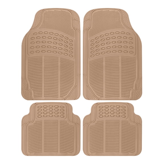 BDK Heavy Duty 4pc Front & Rear Rubber Floor Mats for Car SUV Van & Truck - All Weather Protection Waterproof & Weatherproof, Beige