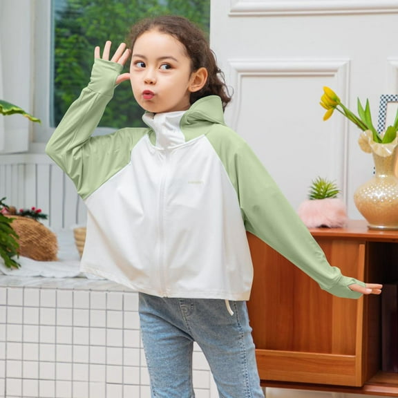 Delliss Youth Hoodie UPF UV Sun Protection Long Sleeve Thumb Hole Swim Fishing Shirt Girls 3-14 Years