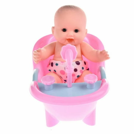 Akoyovwerve Mini Baby Dolls Toy W Cradle High Chair Walker Swing Bathtub Infant Seat Pink