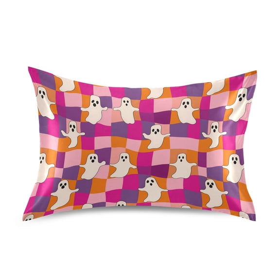 Haosy Satin Pillowcase for Hair and Skin Standard Cooling Silk Pillow Case with Envelope Closure Retro Groovy Checkered 20"x26"
