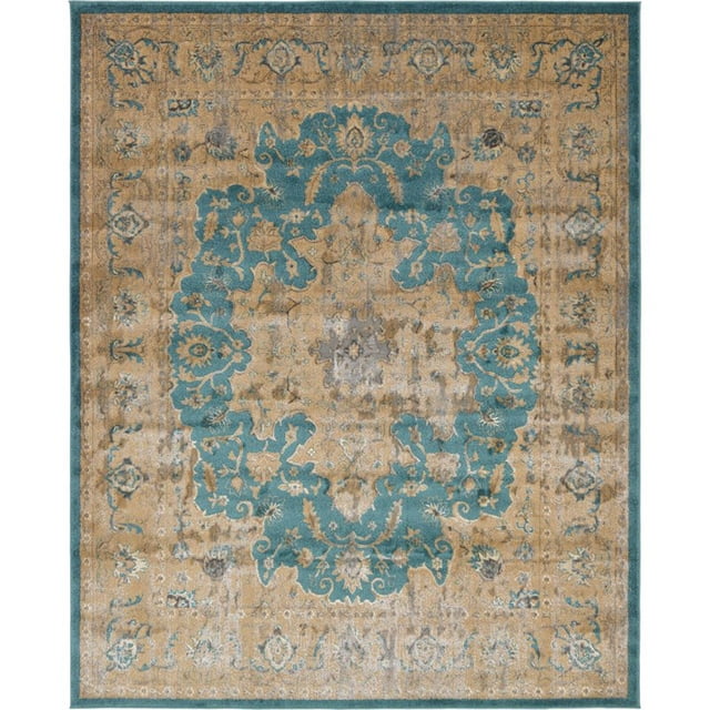 Unique Loom Tapis Rectangulaire de Transition pour Aurores 8' x 10' Sarcelle/beige