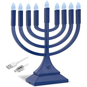 Zion Judaica LED Menorah, Blue, 9", Battery or USB