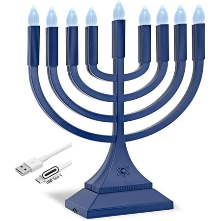 Zion Judaica LED Menorah, Blue, 9", Battery or USB