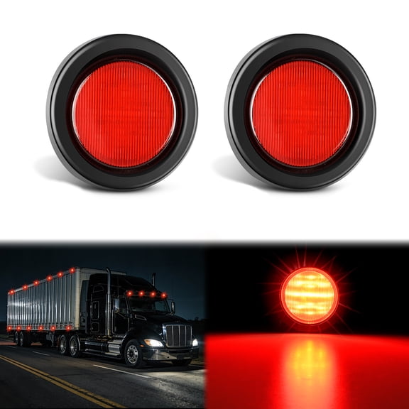 Nilight 2.5Inch Round Marker Light 2PCS Red 13LED Marker Clearance Light Flush Mount With Plug Grommet Pigtail Hardwired DOT Compliant For 12V Truck Trailer Tractor Buses Vans Boat, 2 Years Warranty
