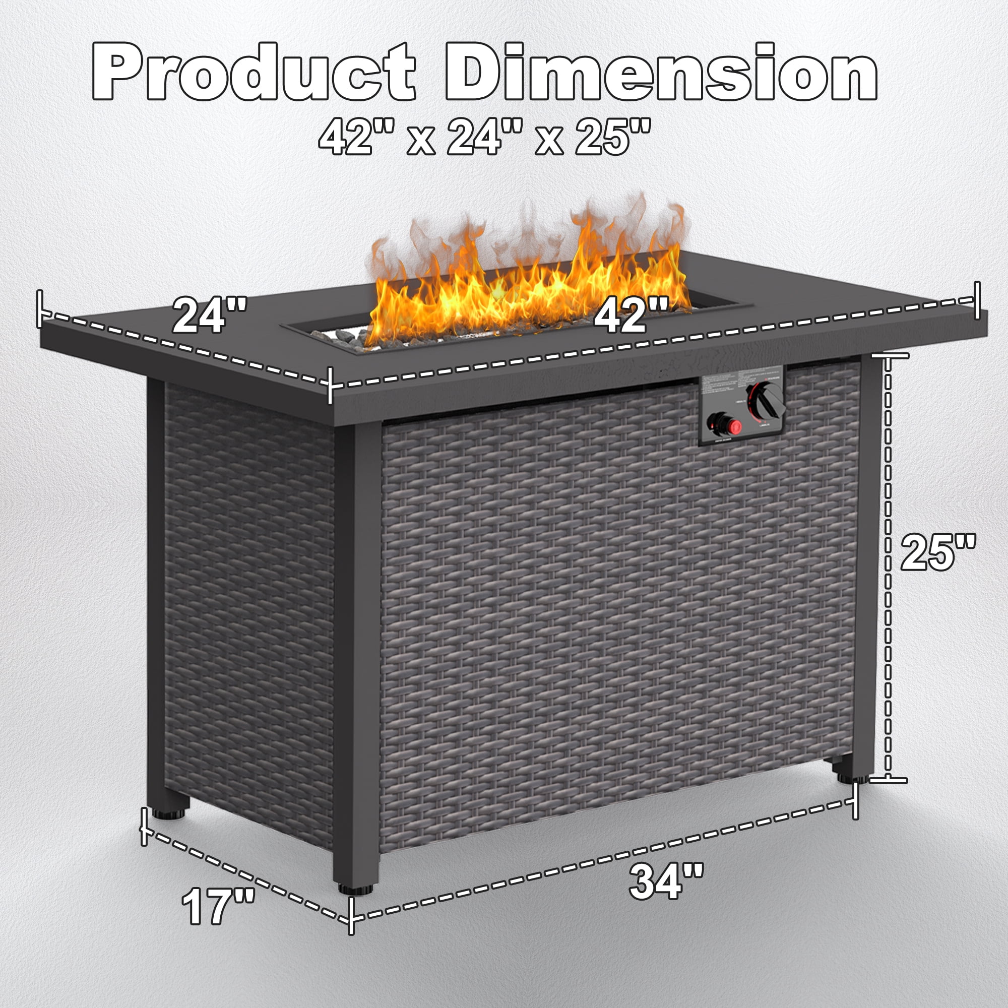 42" Propane Fire Pit, 50,000 BTU Auto-Ignition Gas Fire Pit Table, Outdoor Fire Tables with Lid and lava rocks for Outside, Garden, Backyard