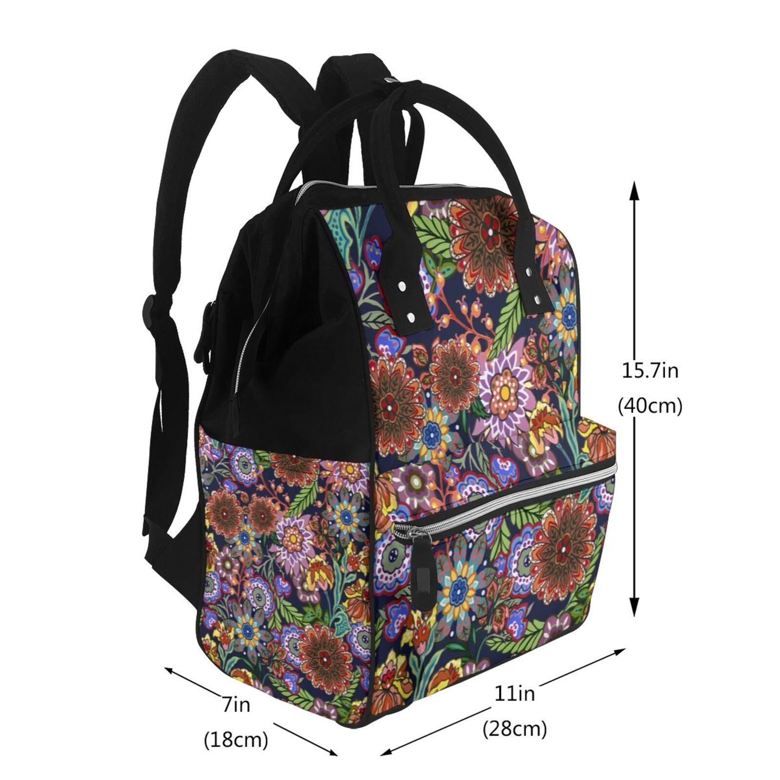 Ratiio Vintage Floral Mummy Backpack - Waterproof Twill Canvas, Large Capacity Diaper Bag with Multiple Pockets and Adjustable Straps