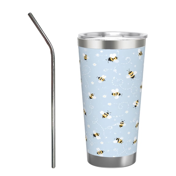 20oz Cute Bee Tumbler with Straw Stainless Steel Insulated Travel Coffee Cup Spring Gift with Stainless Steel Straw