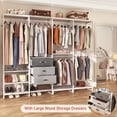 thumbnail image 5 of Homieasy Wood Clothes Rack Wardrobe Closets for Hanging Clothes Heavy Duty Garment Rack, Large Corner L Shaped Closet System Organizer Walk-in Closet for Bedroom with 3 Wood Drawers, White, 5 of 9