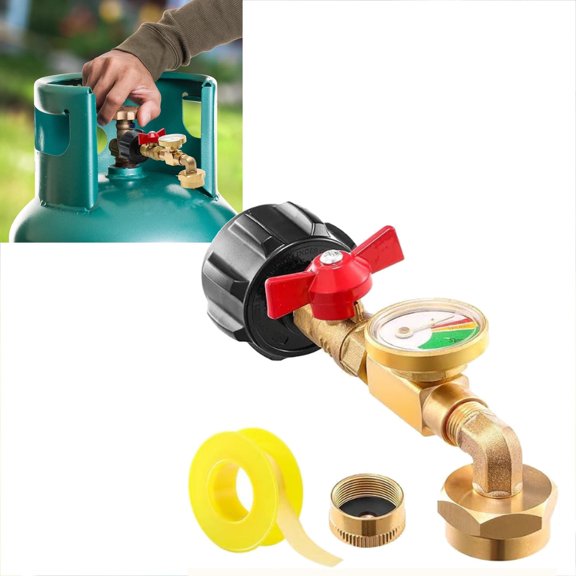 Propane Refill Adapter for 1 lb Tanks，Propane Refill Elbow Adapter with Gauge，Propane Tank Refill Adapter，Multi-Purpose Gas Refilling Converter for BBQ and Camping Stove
