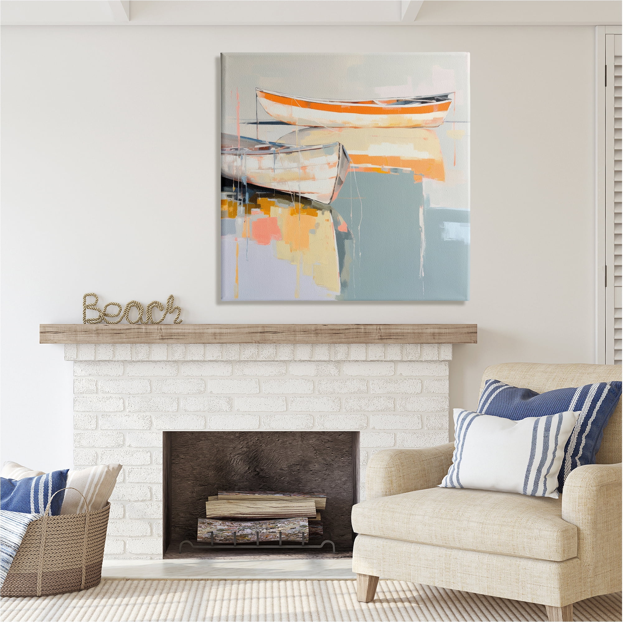 Stupell Industries Modern Orange Boats Abstract Painting Gallery Wrapped Canvas Art Print Wall Art, 36 x 36