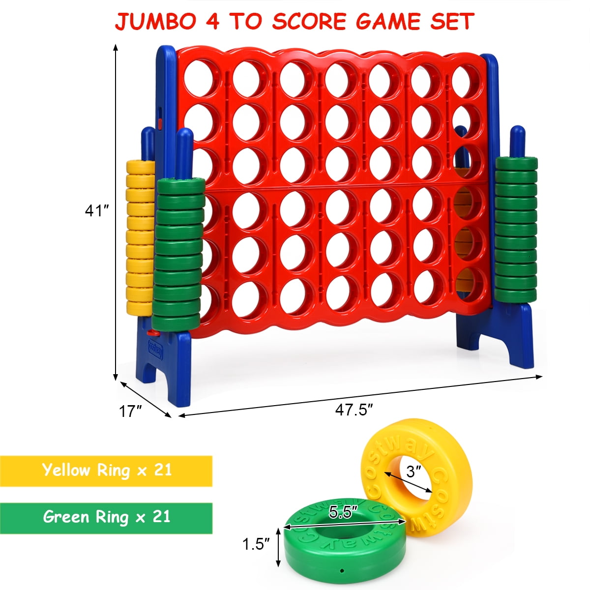 3.6 Feet Tall Large Indoor and Outdoor Floor Activity for Kids and Adults TOBBI Jumbo 4-to-Score Giant Game Red and Blue