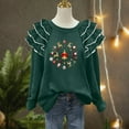 thumbnail image 5 of Christmas Trendy Sweatshirts for Women Ruffle Pleated Long Sleeve Oversized Crewneck Pullover Holiday Tops (XL, Army Green 11), 5 of 7