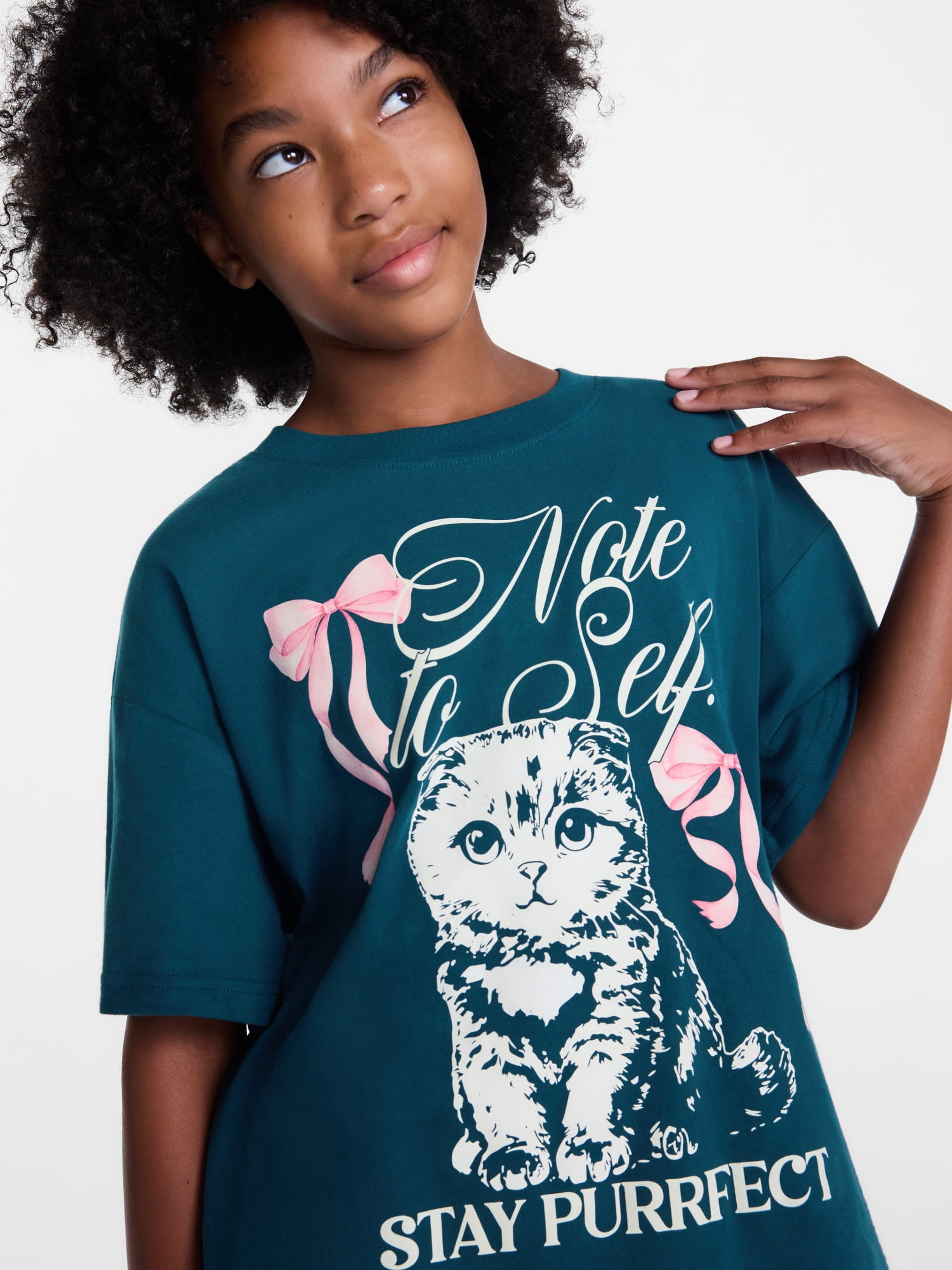 Weekend Academy Girls Oversized Graphic Cotton Tee with Short Sleeves, Sizes 4-18