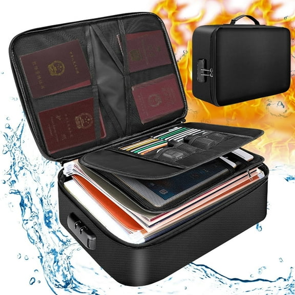 Fireproof Document Bag with Lock Zipper Closure Fire & Water Resistant Money Bag Storage Pouch Organizer Case Home Office Travel Bag for Documents Files Money Cards Passport Valuables