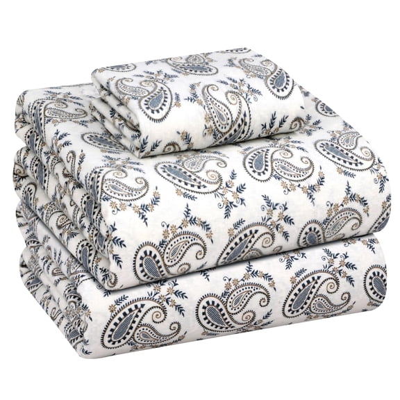 RUVANTI Flannel Sheets Twin Size - 100% Cotton Double Brushed Twin Sheets Set, Deep Pockets 16 Inches, All Seasons Breathable & Extra Soft Bed Sheets, Warm & Cozy, 3 Piece, Old School Paisley