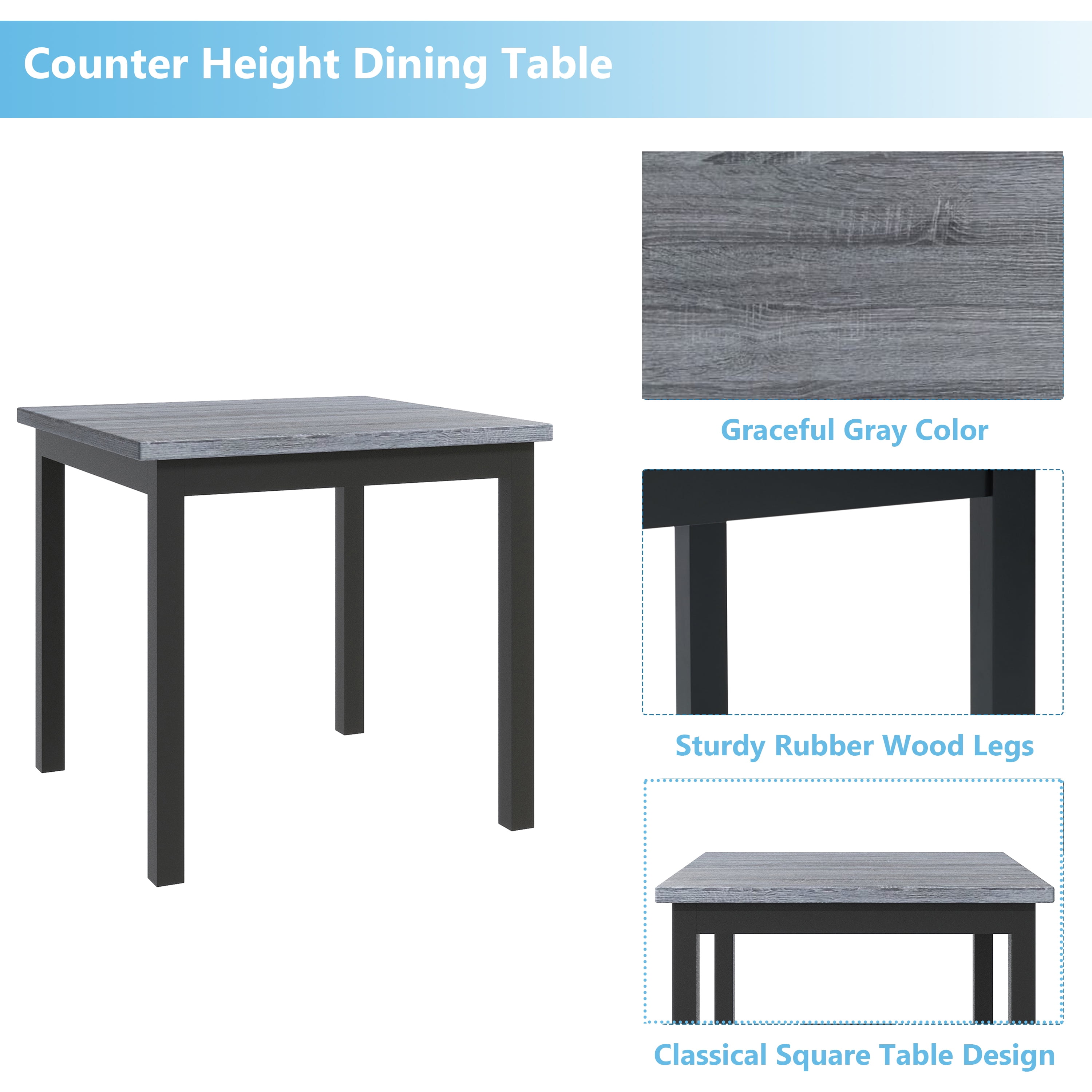 EUROCO 5-Piece Dining Room Table Set,Counter Height Dining Table Set with 4 Upholstered high-back Chairs and Chairs Home Furniture Square Modern,Black