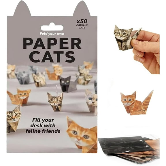 DIY Paper Cats, 50 PCS Origami Paper Cats Kit, Fold Your Own PaperCats, Cute 3D Paper Cat & Dog & Dinosaur Models, Fun Craft Activity for Adults & Kids, Desk Decoration