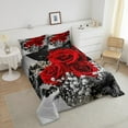 thumbnail image 3 of Rose Floral Bedding Set Twin Size, Romantic Red Flowers Comforter Set Women Teens, Vintage Farmhouse Style Down Comforter, Valentine 3D Rose Duvet Insert Soft Warm, Red Gray Black, 3 of 5