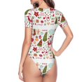 thumbnail image 4 of Daiia Snowflakes Santa Claus print Women's Crew Neck Short Sleeve Bodysuit Fashion Tops Fit Casual Basic Extender Bodysuit-XX-Large, 4 of 9