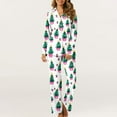 thumbnail image 2 of Riecok Pajama Sets for Women Long Sleeve Xmas Tree Printed Button up Shirt and Wide Leg Pant Cozy Sleepwear Matching Outfits, 2 of 7