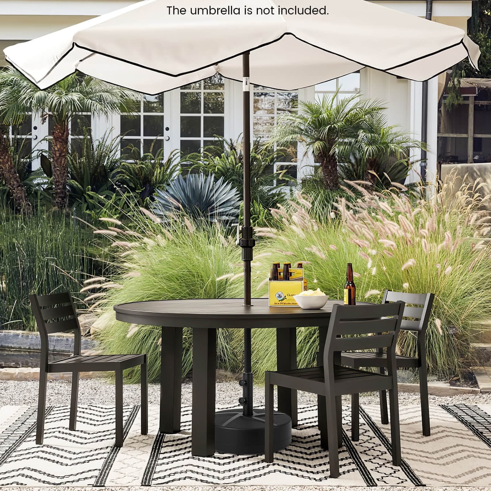Costway Patio Round Umbrella Base with 2 Adjustable Knobs & 3 Adapters Outdoor for Poolside