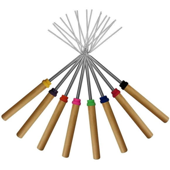 Marshmallow Roasting Sticks, 8 Set Telescoping Rotating Skewers & Hot Dog Fork Kids Camping Campfire Fire Pit Accessories