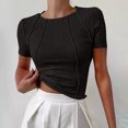 thumbnail image 1 of Cropped Tops para Mujeres Verano Suave de punto acanalado plisado Slim Túnica Tops Casual Sólido de manga corta Crewneck Salir Camisas, 1 of 7