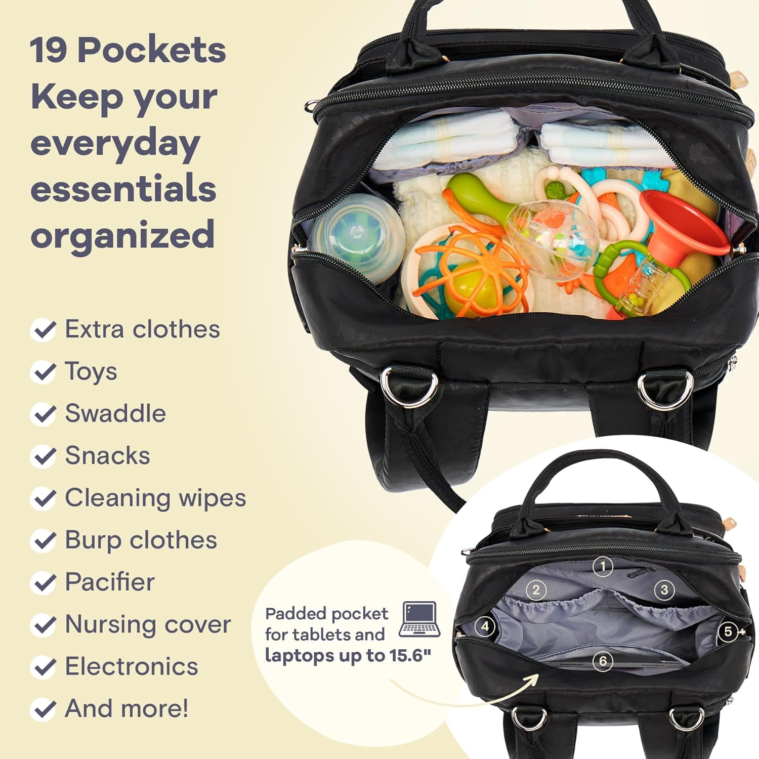 RKXQT Diaper Bag Backpack, Multifunction Travel Pack Maternity Baby Changing Bags, Large Capacity, Waterproof, Black Leopard