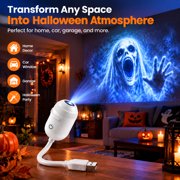 Halloween Hologlass Projector for Car Window, USB Powered 360° Rotating Horror Light with 12 Interchangeable Slides for Halloween Decorations
