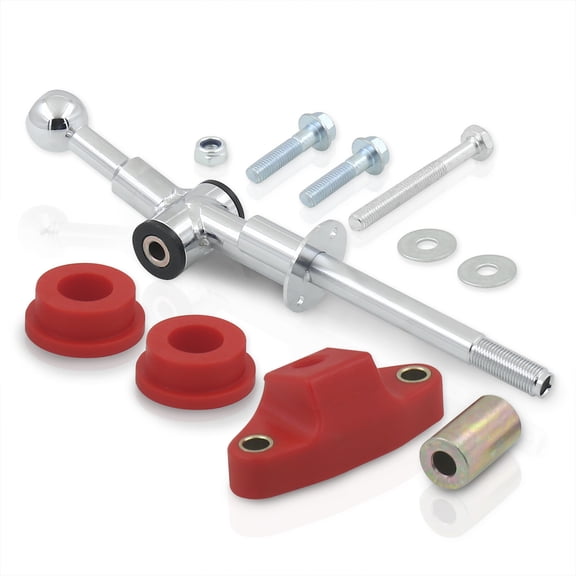 For 2004-2020 Subaru WRX STI 6-Speed M/T Replacement Quick Short Throw Shifter Steel Assembly Kit   Solid Polyurethane Bushings 85A Combo (Chrome/Red) - JDM 6MT Manual