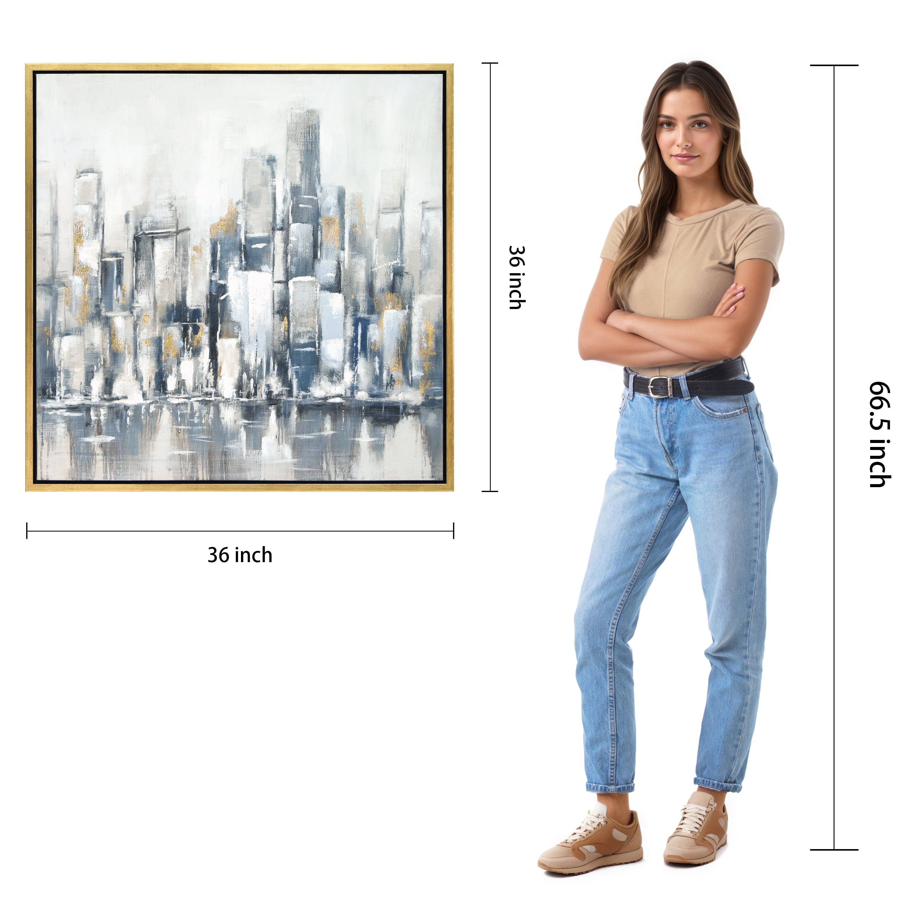 Empire Art Direct Winter Cityscape Textured Metallic Hand Painted Framed Wall Art, 36" x 36" x 1.5", Ready to hang