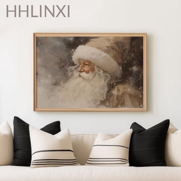 Vintage Santa Claus Poster Wall Decor Canvas Art Winter Rustic Santa Prints Painting Picture Artwork Home Christmas Beige Holiday Decoration No Frame