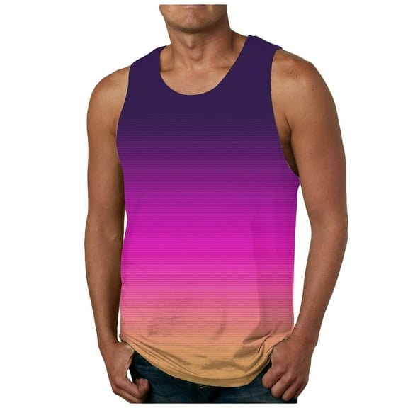 Mens Athletic Workout T-Shirts M-6X Big & Tall Sleeveless Crewneck Tank Tops Plus Size Pullover Gradient Printed Breathable Going-Out Top