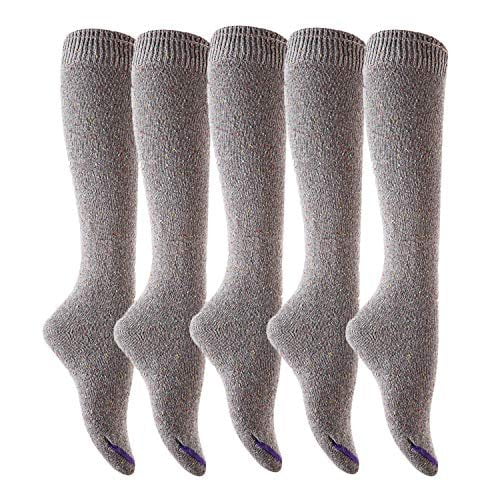 Lian LifeStyle Women's 5 Pairs Awesome Breathable Fancy and Cozy Knee High Cotton Boot Socks Size 6-9 (Grey)
