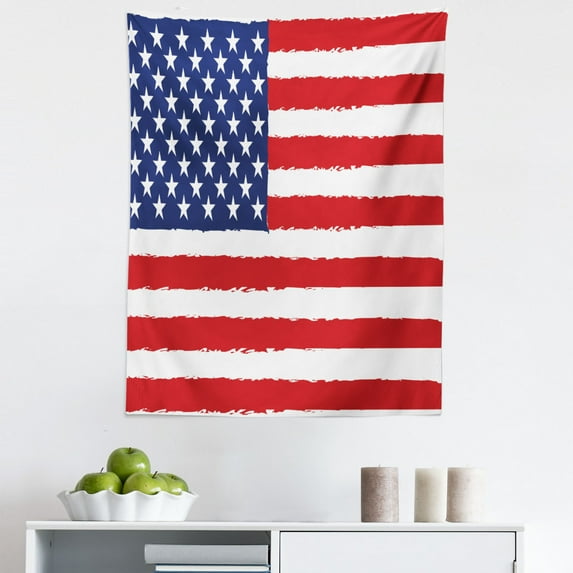 American Flag Design Tapestry, National Symbolism of the Land of Opportunity Illustration, Fabric Wall Hanging Decor for Bedroom Living Room Dorm, 5 Sizes, White Vermilion Indigo, by Ambesonne