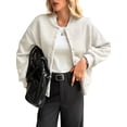 thumbnail image 2 of Womens Short Faux Fur Shearling Jacket Fall Winter Full Zip with Pockets Coats with Pocket Cream White S, 2 of 7