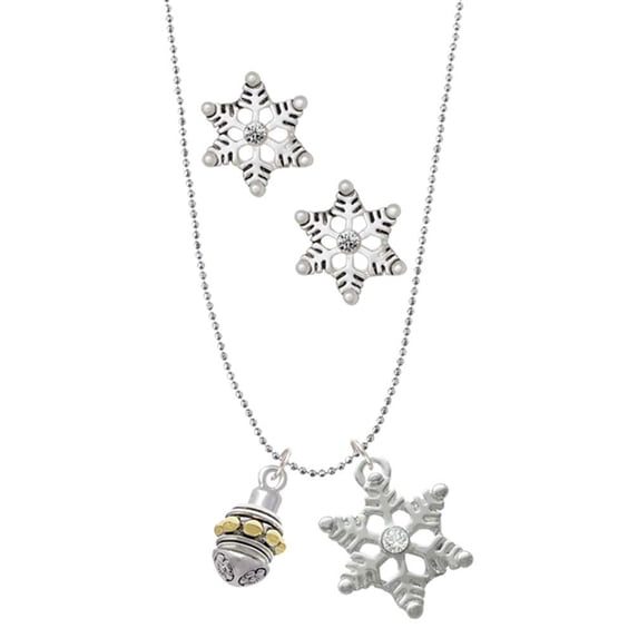 Delight Jewelry Goldtone Large Bullets on Silvertone Spinner Silver tone Snowflake Charm Necklace and Stud Earrings