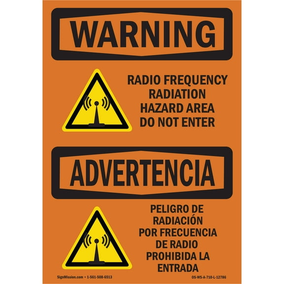 OSHA WARNING Sign - Radio Frequency Radiation Hazard Area | Plastic Sign | Protect Your Business, Work Site, Warehouse & Shop Area | Made in the USA