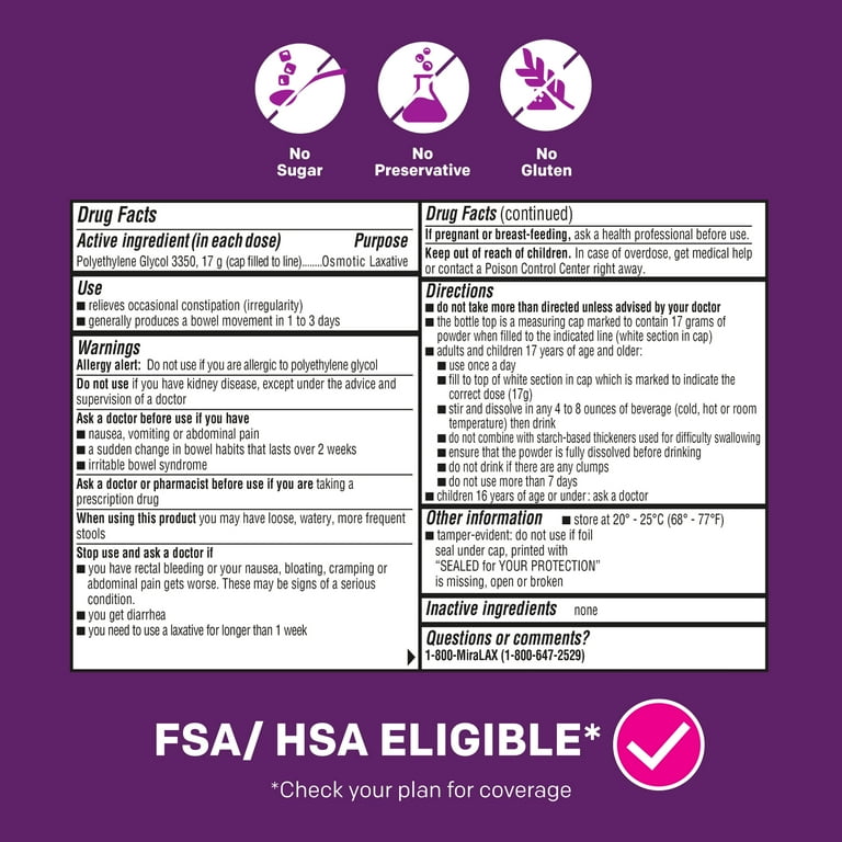 MiraLAX Mix-in Pax, Constipation Relief, Laxative, No Sudden