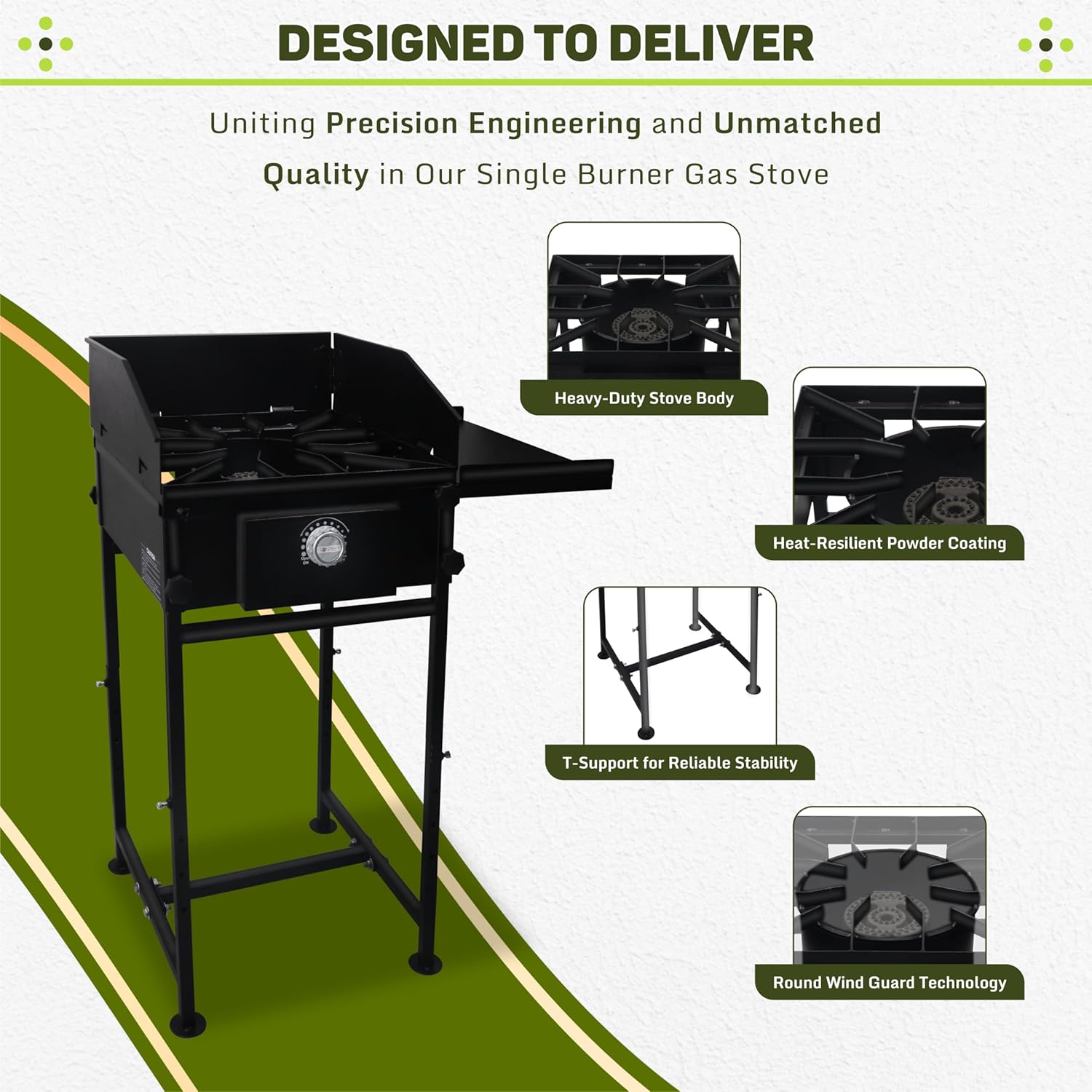 SONRET - Single Burner Propane Stove - 1,30,000 BTU - with Side Shelf & Wind Panel