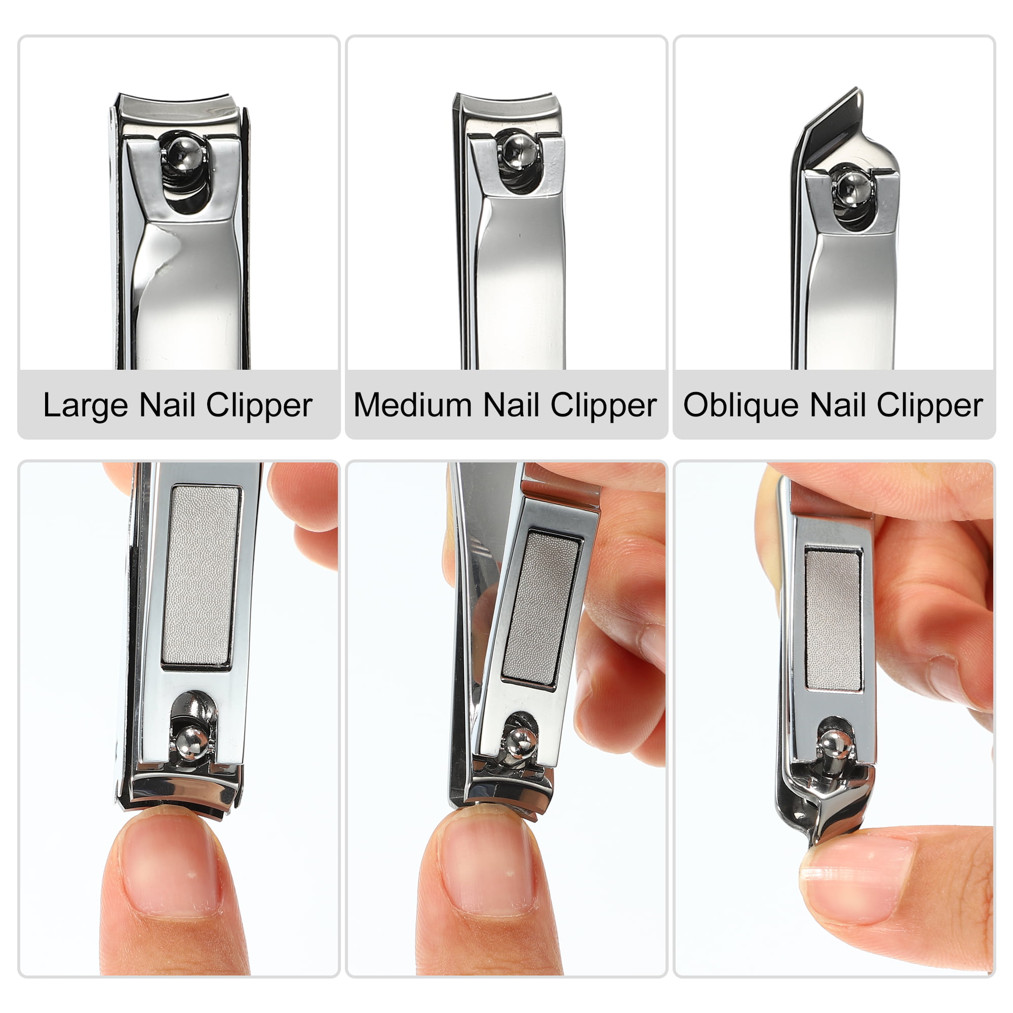 Unique Bargains 3Pcs Nail Clippers for Nail Care Portable Stainless Steel  Zinc Alloy Titanium Tone Silver Tone