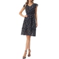 thumbnail image 3 of INSPIRE CHIC Women's Dress Floral Flutter Sleeves V Neck Smocked Ruffle Casual Dresses Dark Blue Yellow XL, 3 of 6