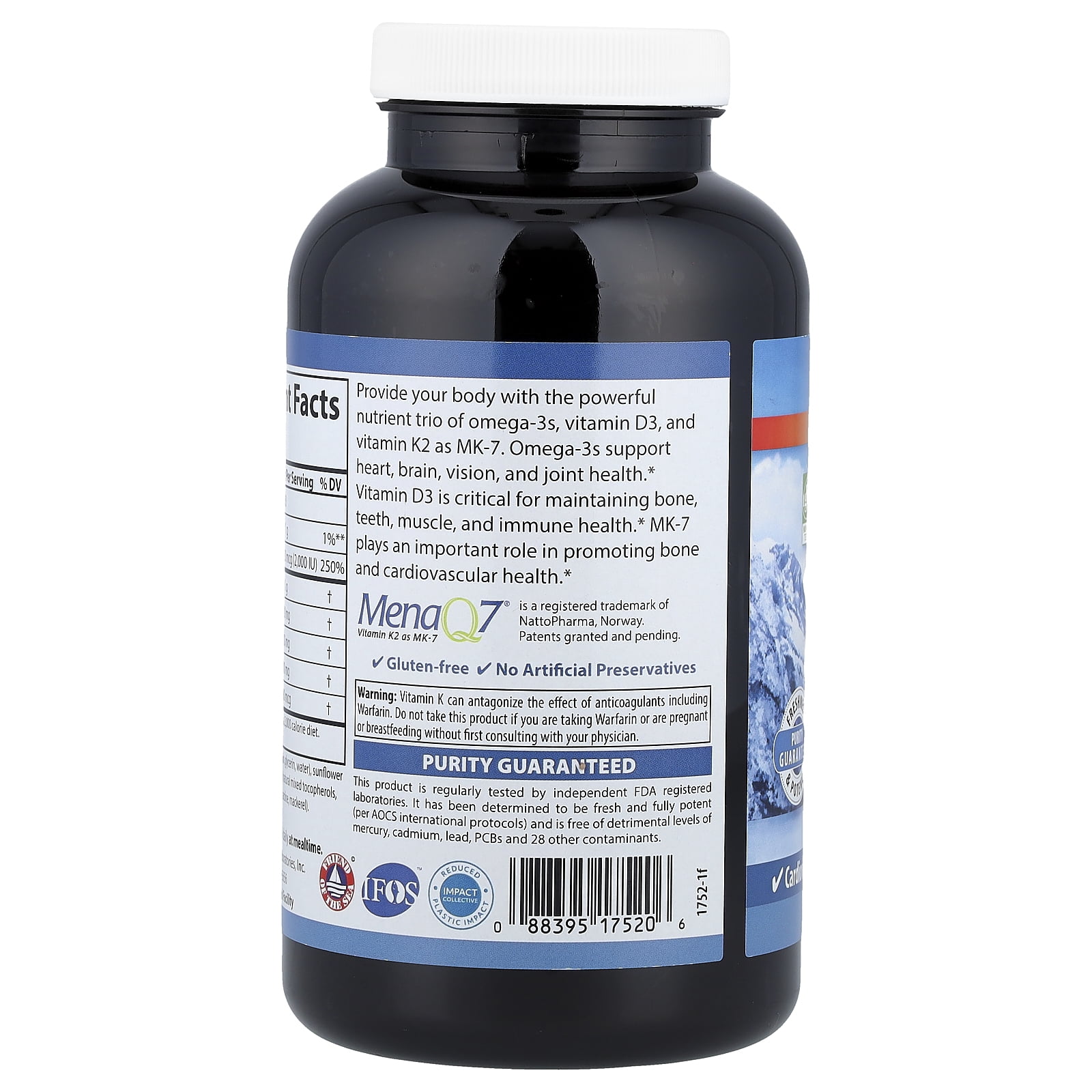 Carlson Elite Omega-3 Plus D & K, Natural Lemon, 180 Soft Gels