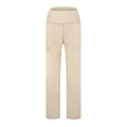 thumbnail image 4 of Lixiuxyad Baggy Wide Leg Pants High Waist Yoga Pants For Women Solid Color Capri Leggings Stretchy Fitness Sports Cropped Tights Beige, 4 of 6