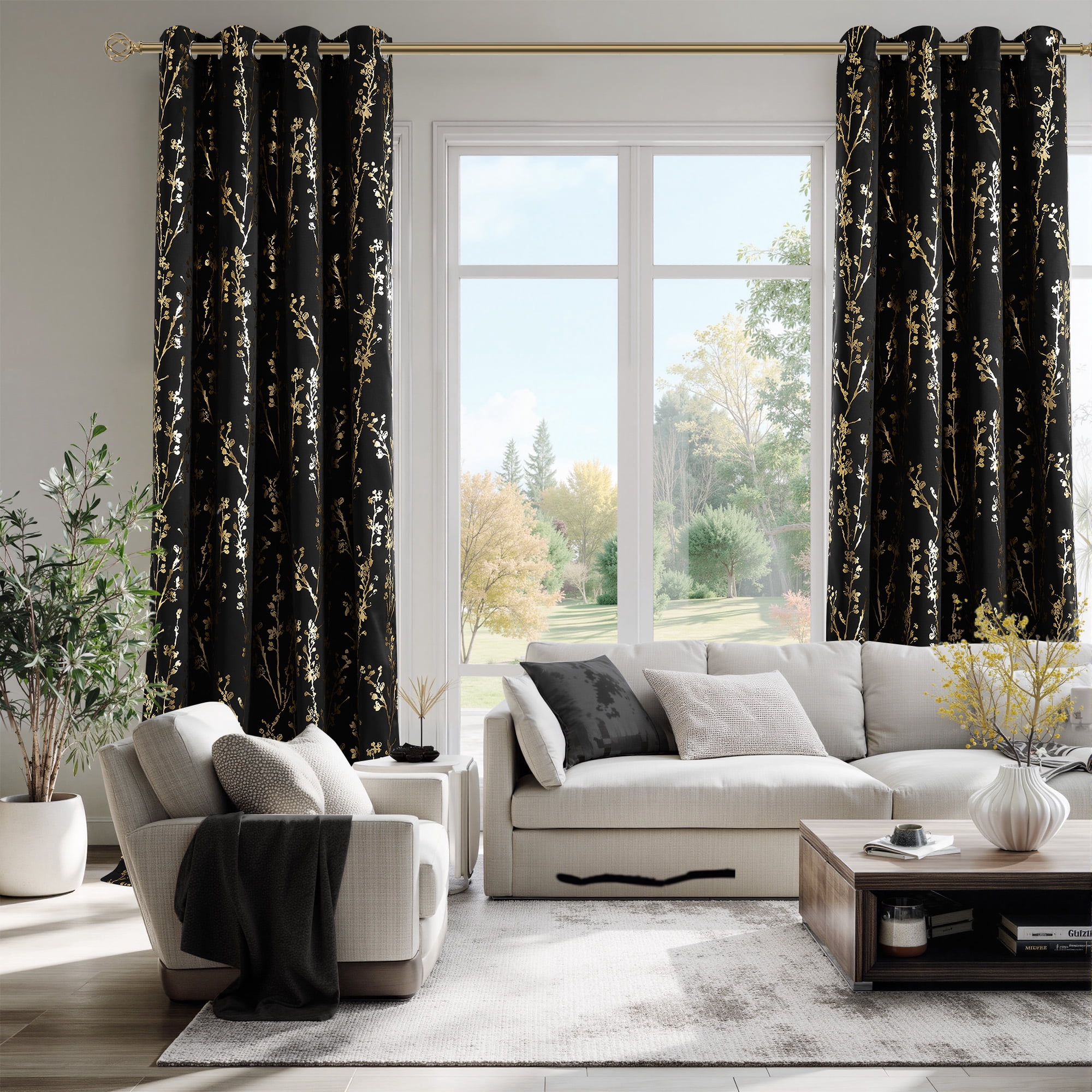 NICETOWN Black Blackout Curtains for Bedroom 63 Inches Long, Full Room Darkening Grommet Curtains for Living Room,Thermal Insulated Ombre Drapes, 52Wx63L, 2 Panels